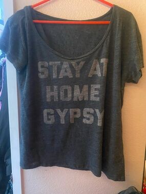 Gray Graphic Scoop Neck Women’s Top - Stay At Home Gypsy